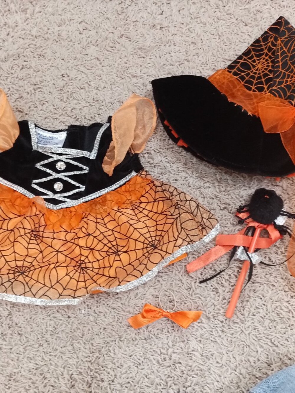Build a Bear Witch Outfit Dress Hat Spider Wand Halloween Costume EUC BAB